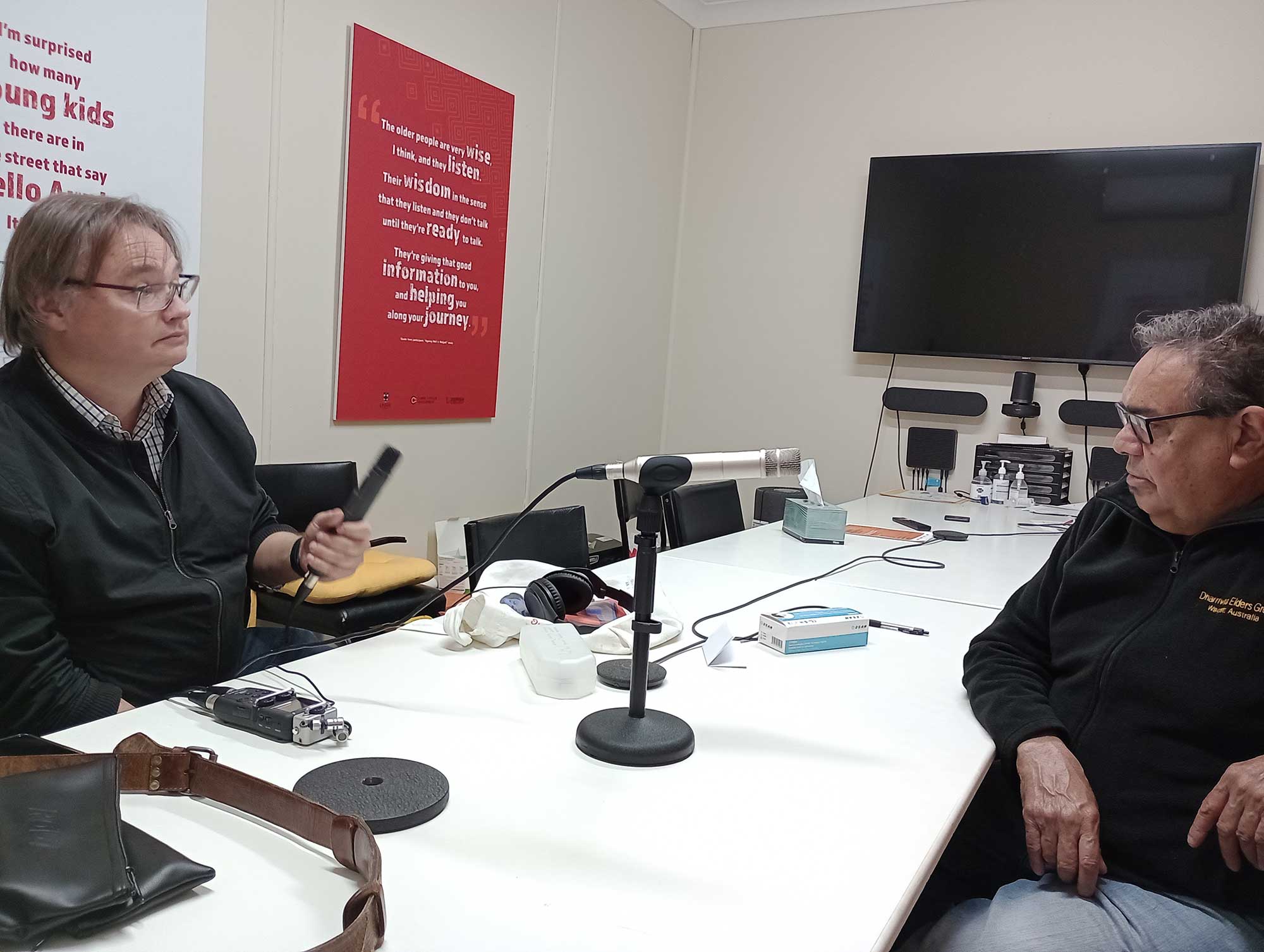 Historian Michael Bennett recording Bow Simpson